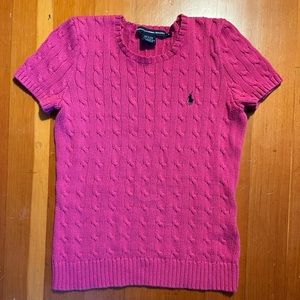 Vintage Ralph Lauren Sport Pink/Fuchsia Cable Knit Cotton Short-Sleeve Sweater